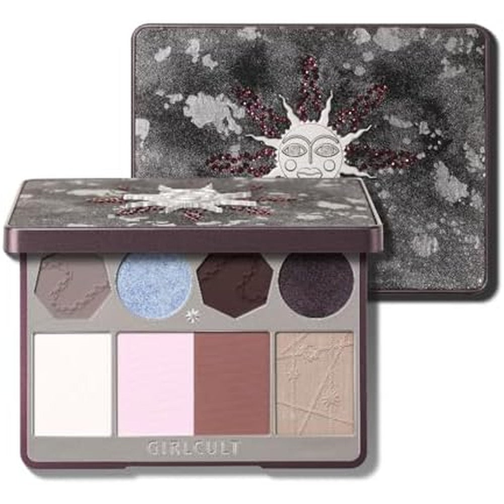 GIRLCULT All-In-One Makeup Palette front view featuring the dark-themed sun emblem case.