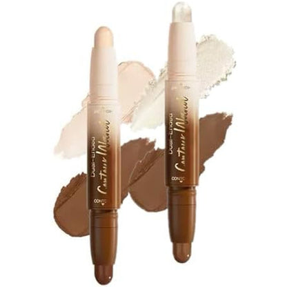 UOCK dual ended contour stick and highlighter makeup set front view showing cream product texture.
