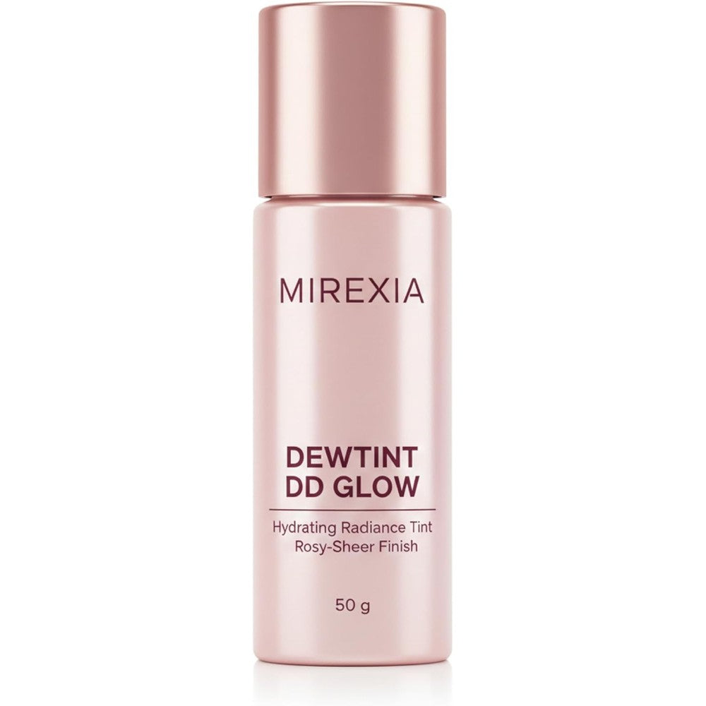 Generic Mirexia DewTint DD Glow front view showing soft pink container and metallic rose-gold cap