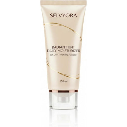 Selvyora RadiantTint Daily Moisturizer 150 milliliter front view tube for natural radiant finish skin tint hydration.