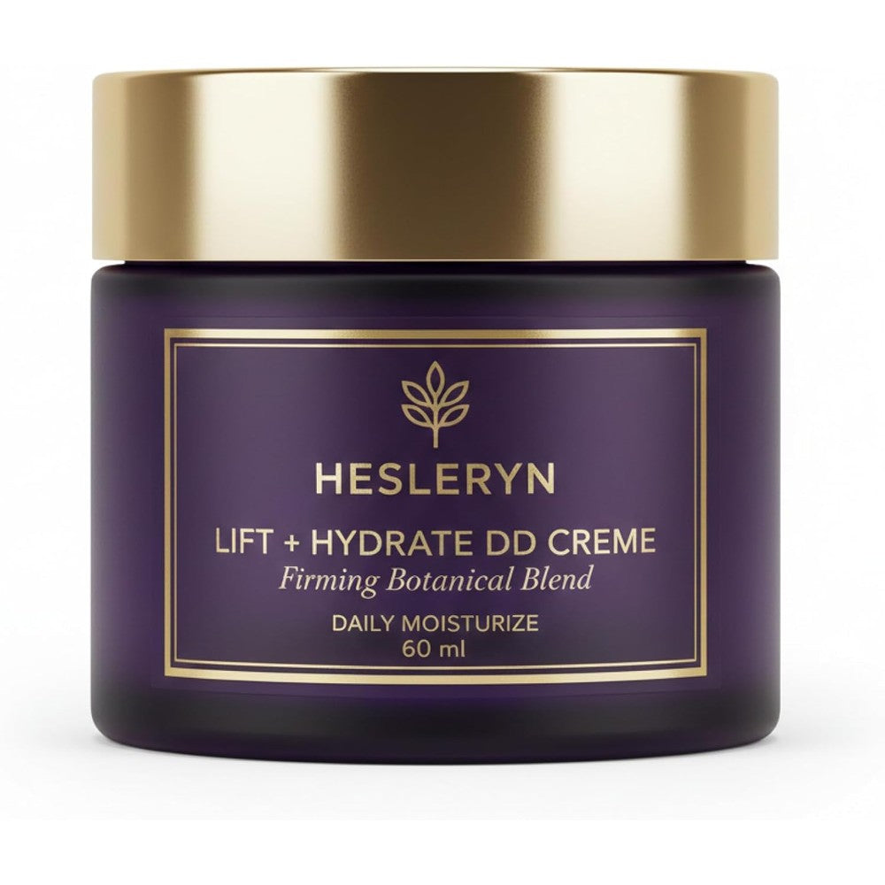 Hesleryn Lift and Hydrate Creme front view of sixty milliliter jar showing anti aging firming moisturizer