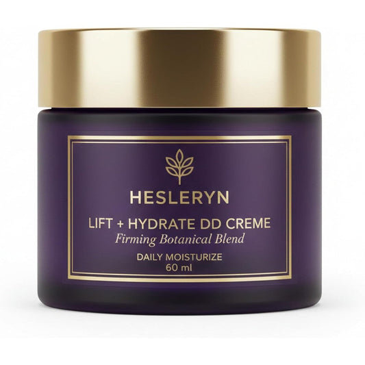 Hesleryn Lift and Hydrate Creme front view of sixty milliliter jar showing anti aging firming moisturizer