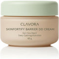 Generic Clavora SkinFortify Barrier DD Cream front view showing beige jar and soft green lid.