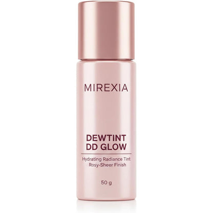Mirexia DewTint DD Glow Red Sheer front view packaging of the hydrating skin tint bottle.
