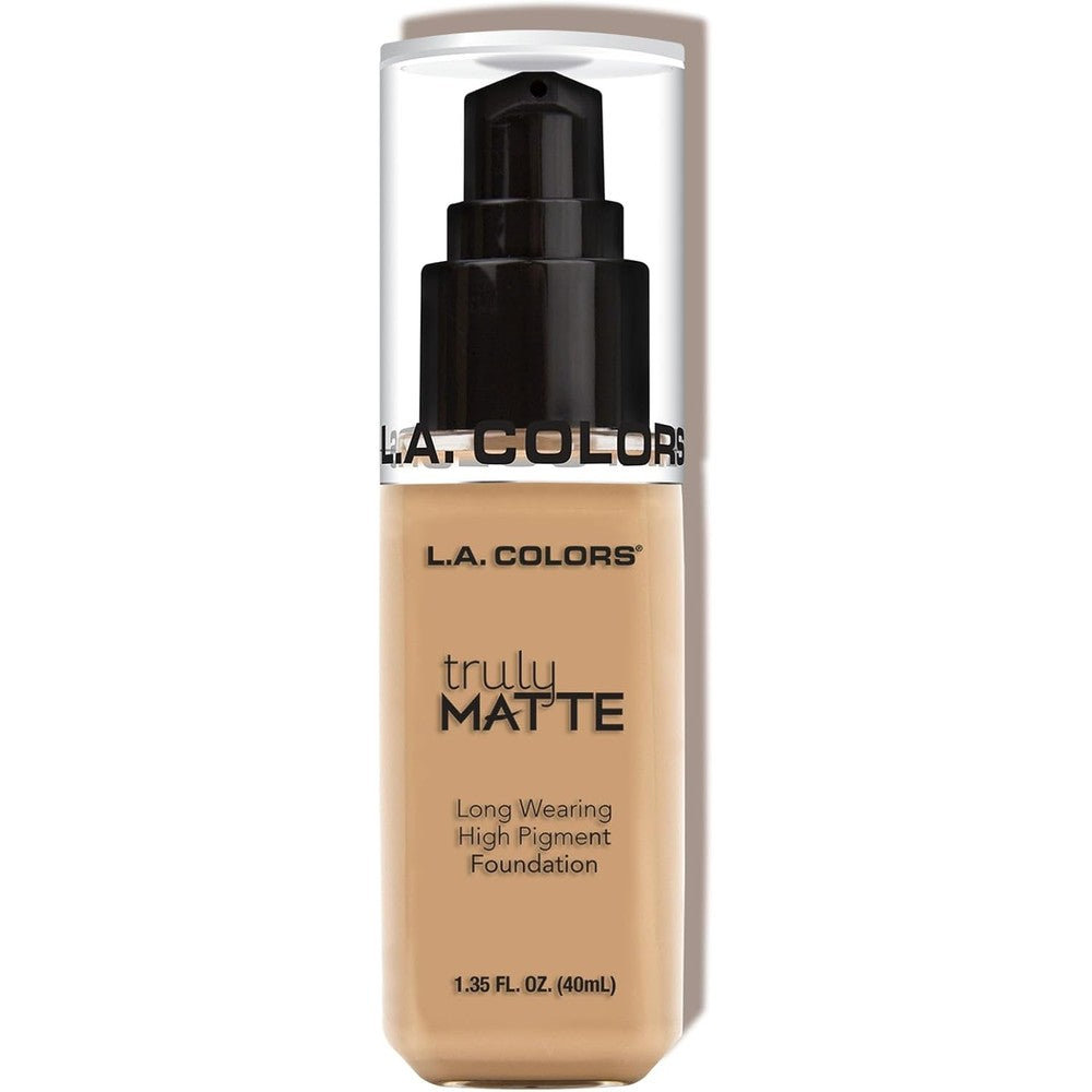 L.A. COLORS Truly Matte Liquid Foundation Natural bottle front view for high pigment makeup setup