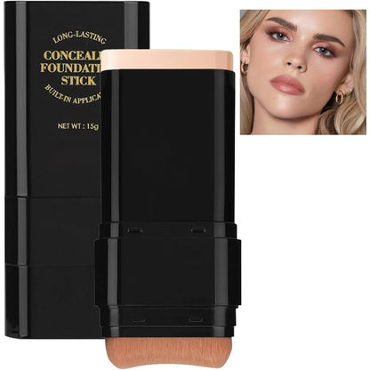 Vienflona dual ended foundation stick front view showing cream makeup on one end and blending brush on the other