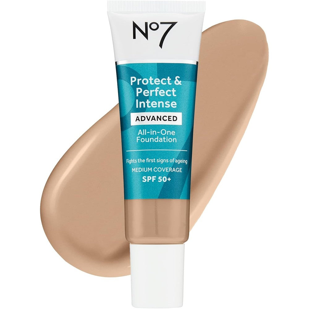 P-Eleven No7 Protect And Perfect Advanced Foundation Warm Beige front view makeup bottle