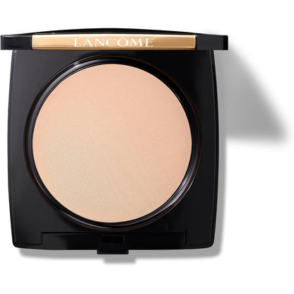Lancôme Dual Finish Powder Foundation front view showing sleek black compact casing.