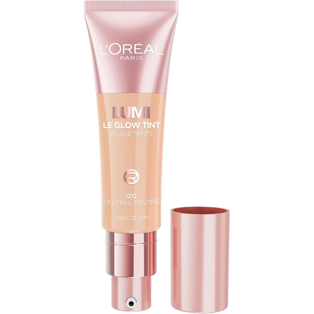 L'Oreal Paris Lumi Le Glow Skin Tint front view showing the product bottle and shade details.