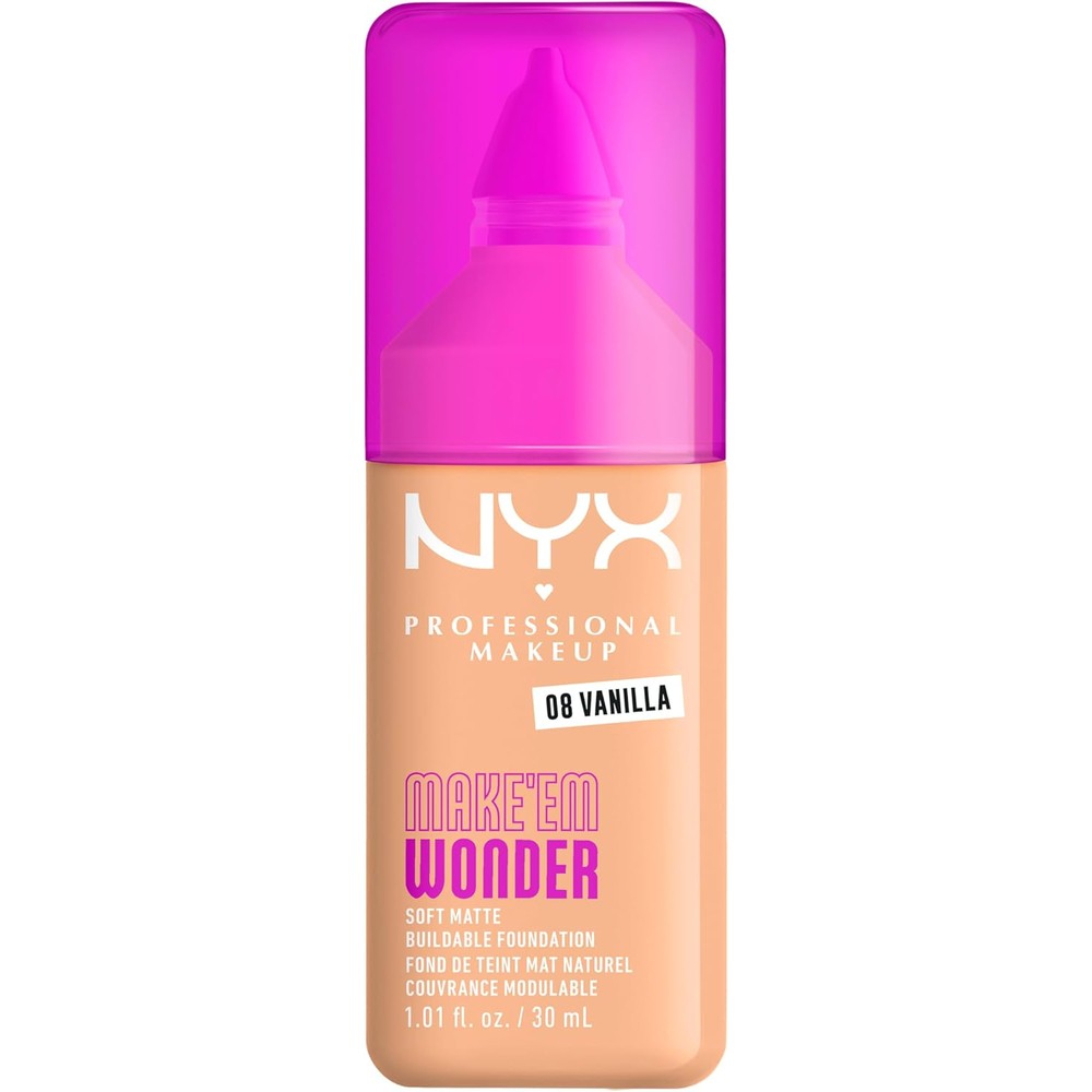 NYX PROFESSIONAL MAKEUP Make 'Em Wonder Liquid Foundation 08 Vanilla front view bottle
