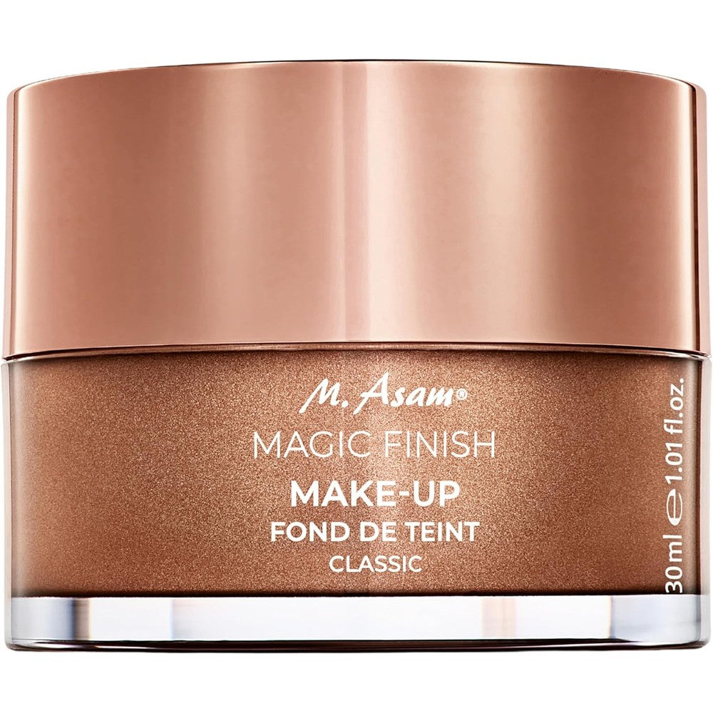 M Asam Magic Finish Makeup Mousse front view of the jar showing the classic four in one primer foundation concealer and powder formula.