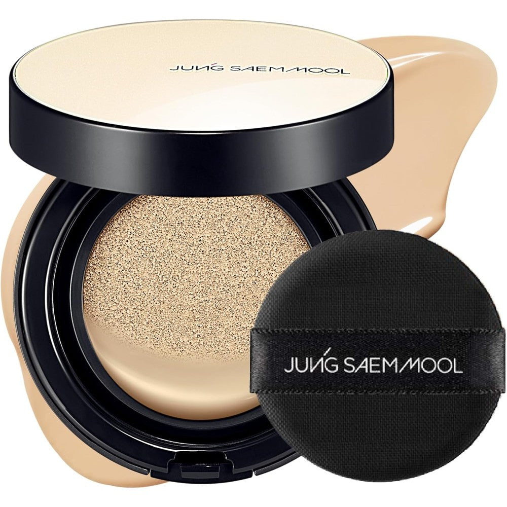 JUNG SAEM MOOL Essential Skin Nuder Cushion 21W Medium foundation front view with open compact