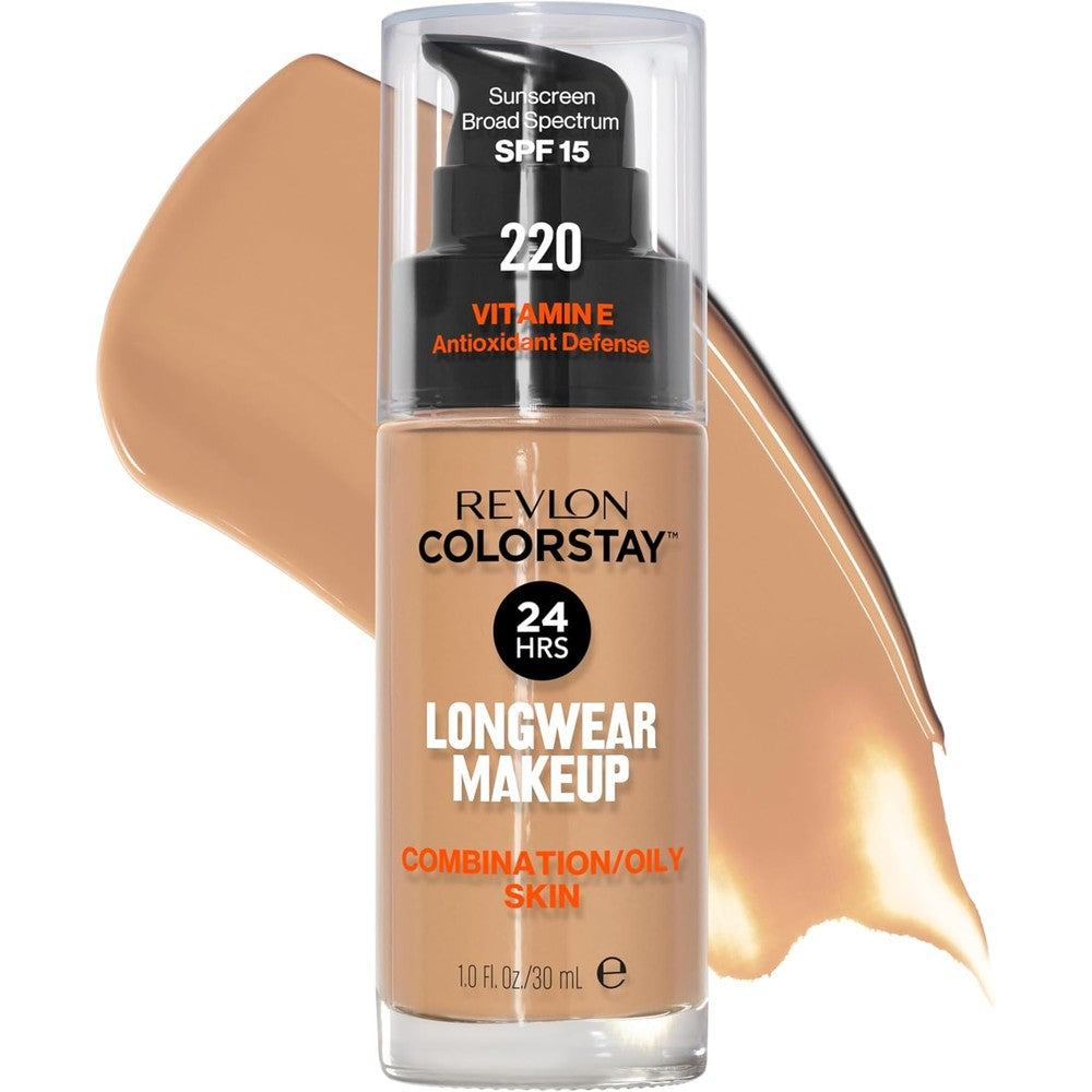Revlon ColorStay Liquid Foundation bottle front view displaying 220 Natural Beige shade matte finish packaging