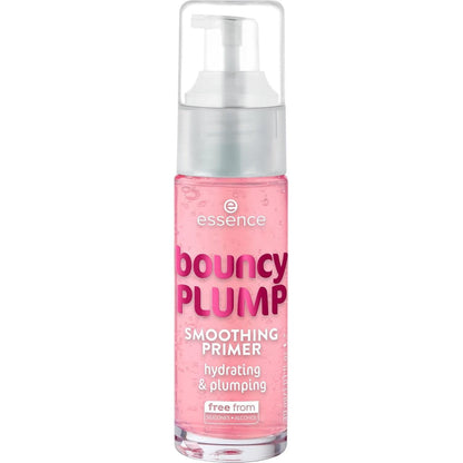 Essence Bouncy Plump Smoothing Primer front view bottle showing pink cooling gel texture