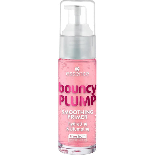 Essence Bouncy Plump Smoothing Primer front view bottle showing pink cooling gel texture