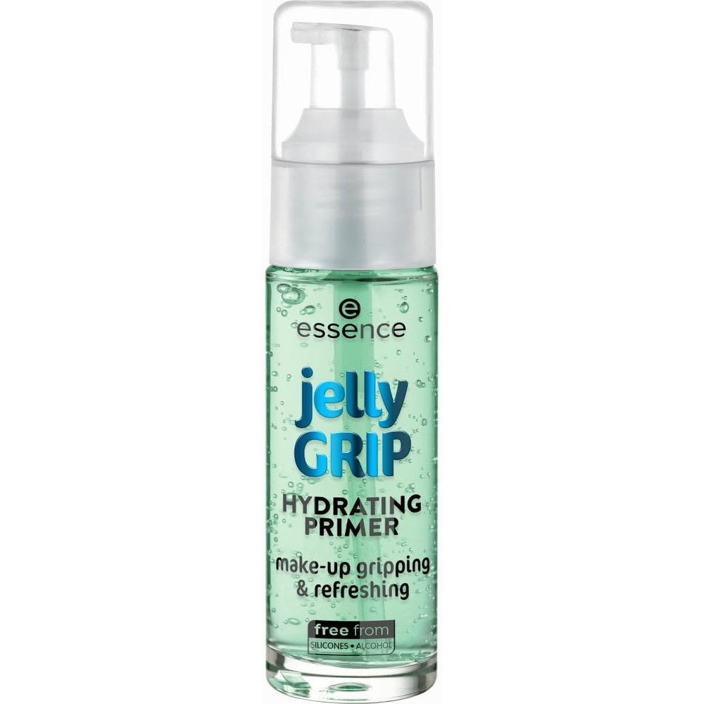 Essence Jelly Grip Hydrating Primer front view bottle showing green gel formula