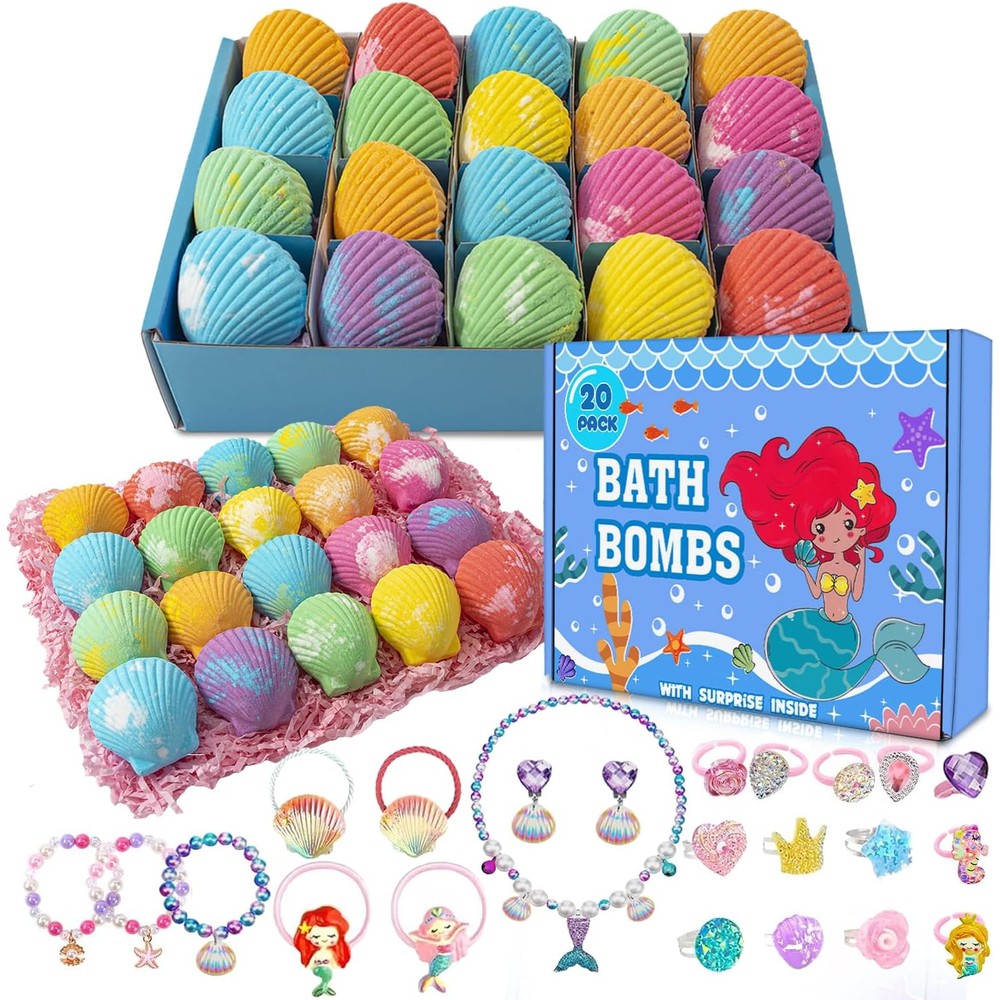 Kims Cosiart Mermaid Bath Bombs front view showing the complete packaging box of the twenty pack set.