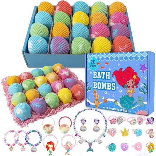 Kims Cosiart Mermaid Bath Bombs front view showing the complete packaging box of the twenty pack set.
