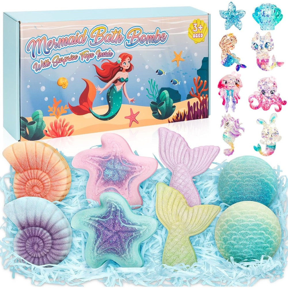 Duchong mermaid bath bombs front view showcasing the eight-pack box and ocean-themed packaging.