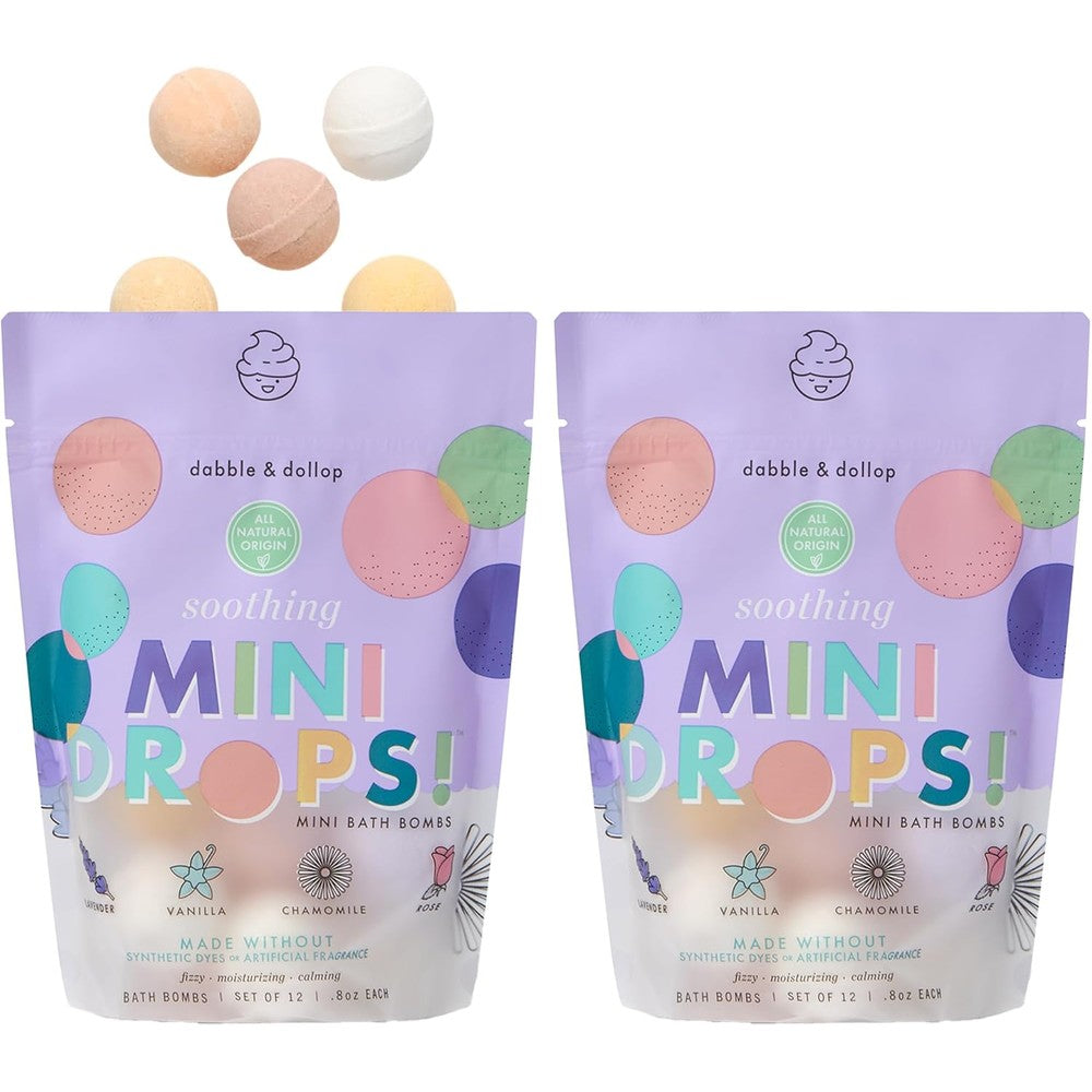 Dabble & Dollop soothing mini bath bombs front view packaging