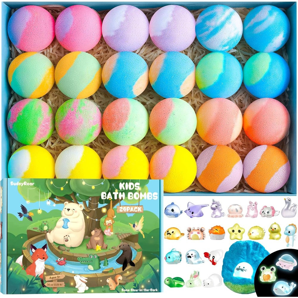 SudsyRoar kids bath bombs 24 pack front view packaging
