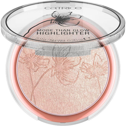 Catrice More Than Glow Highlighter Supreme Rose Beam front view showcasing the patterned pressed powder compact.