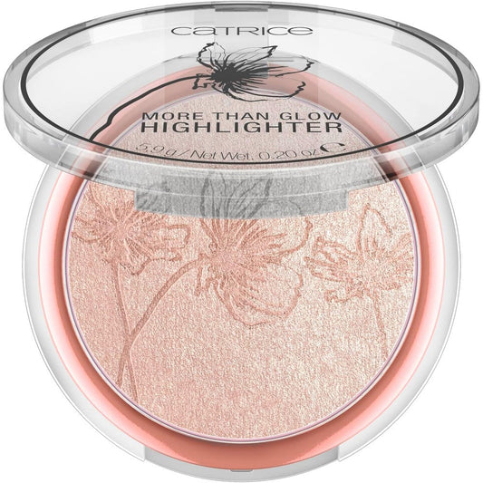 Catrice More Than Glow Highlighter Supreme Rose Beam front view showcasing the patterned pressed powder compact.