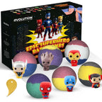EvolutionUSA Epic Superhero Bath Bombs front view of the 6-piece box set