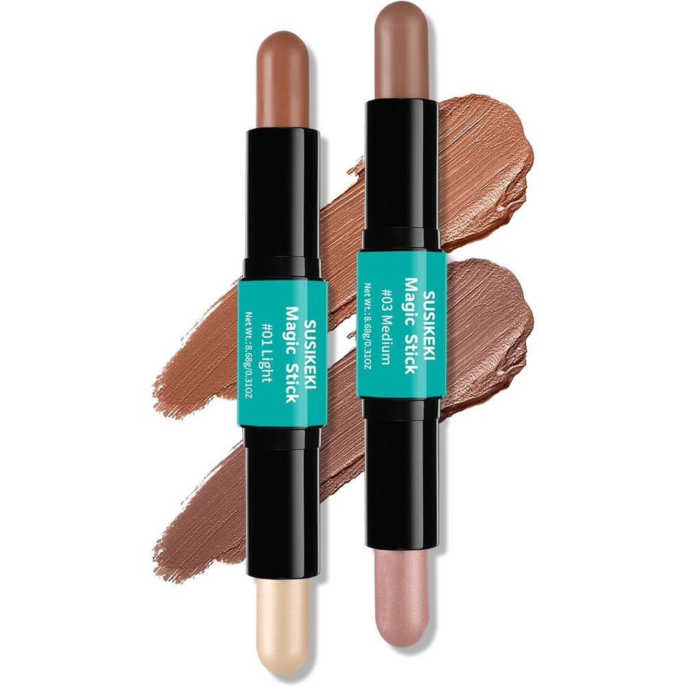 Susikeki Dual Ended Contour Stick front view showcasing the two-piece cream highlighter and bronzer makeup set.