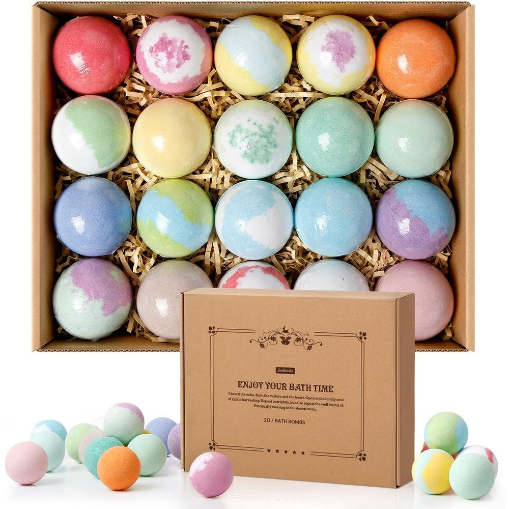 ZenBombs Bath Bombs gift set front view showing twenty pieces
