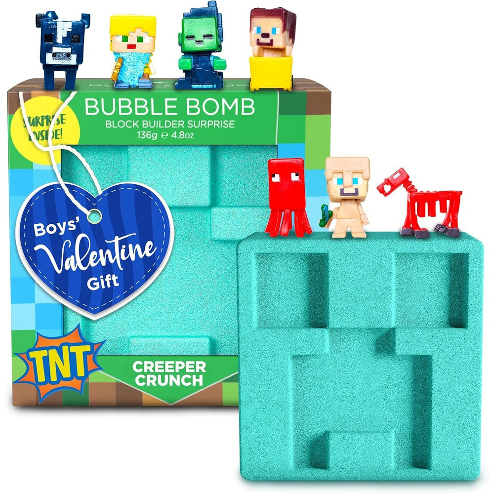 Two Sisters TNT Creeper bath bomb front view showing the block shape and teal color.
