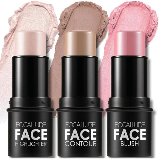 Focallure 3 Piece Cream Contour Stick Set front view featuring highlighter bronzer and blush pens for face sculpting