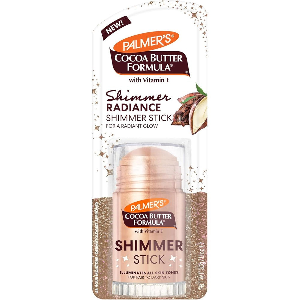 Palmer's Cocoa Butter Formula Body Shimmer Stick front view displaying product packaging and brand logo.