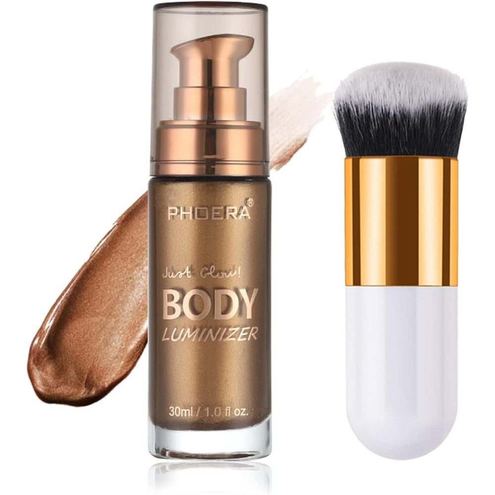 ASCOKA Body Shimmer Oil Glistening Bronze front view bottle with included application brush