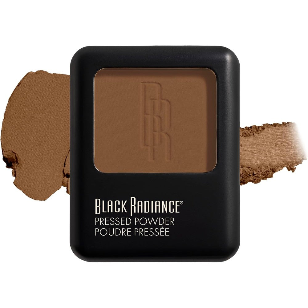 Black Radiance pressed powder front view showcasing the golden almond compact casing.