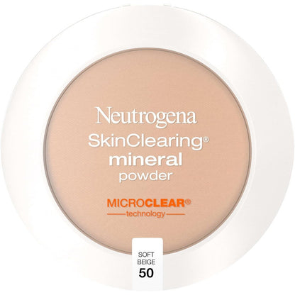 Neutrogena SkinClearing Pressed Mineral Powder Soft Beige front view compact packaging