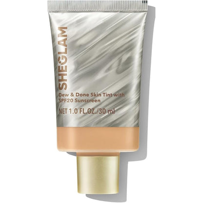 SHEGLAM Dew and Done Skin Tint Nude front view showing the sleek packaging of this dewy foundation product.
