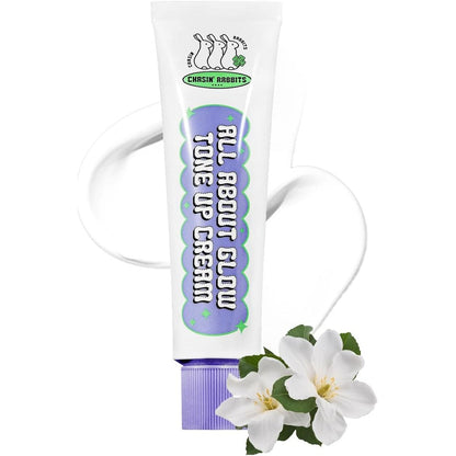 Chasin Rabbits All About Glow Tone Up Cream front view of the tube packaging.