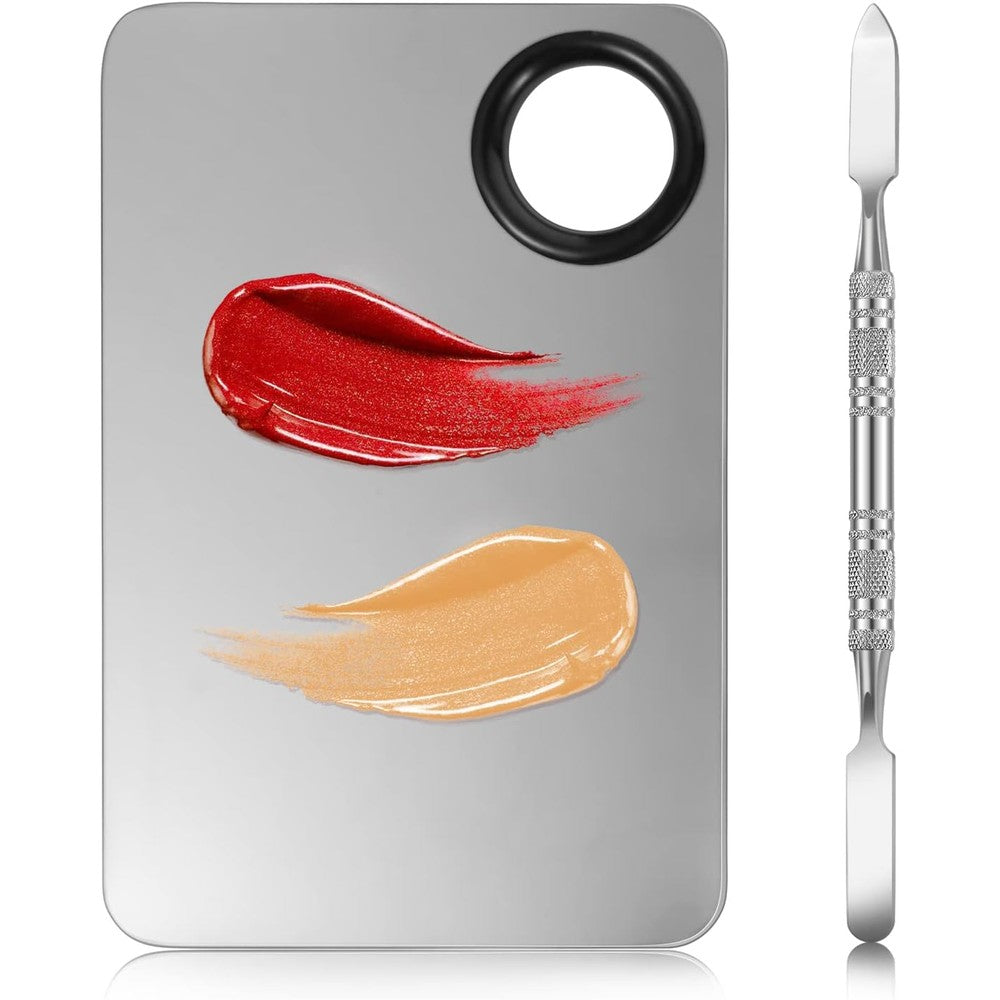 Besarme makeup mixing palette front view with dual-ended spatula.