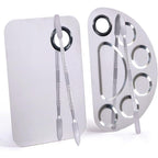 LQ-TT-CY-CX stainless steel makeup mixing palette front view with spatula