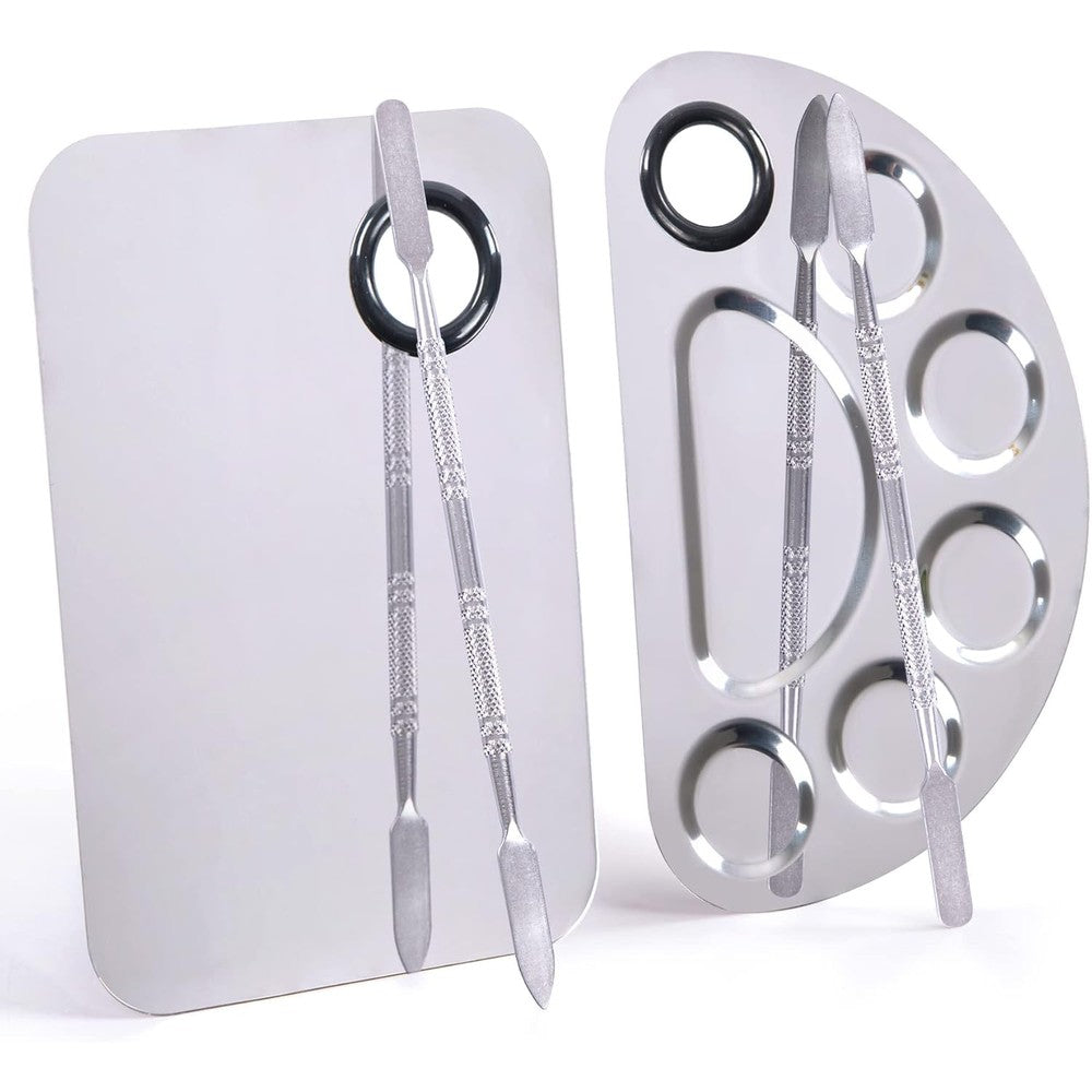 LQ-TT-CY-CX stainless steel makeup mixing palette front view with spatula