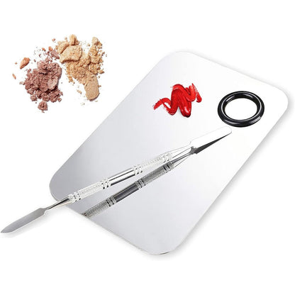 Aliobc stainless steel makeup mixing palette with spatula front view
