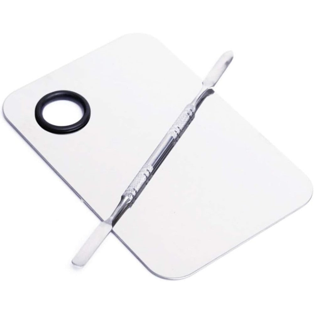 Akiro stainless steel makeup palette and spatula set front view