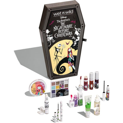 Wet n wild Disney Nightmare Before Christmas limited edition PR box front view showing coffin packaging