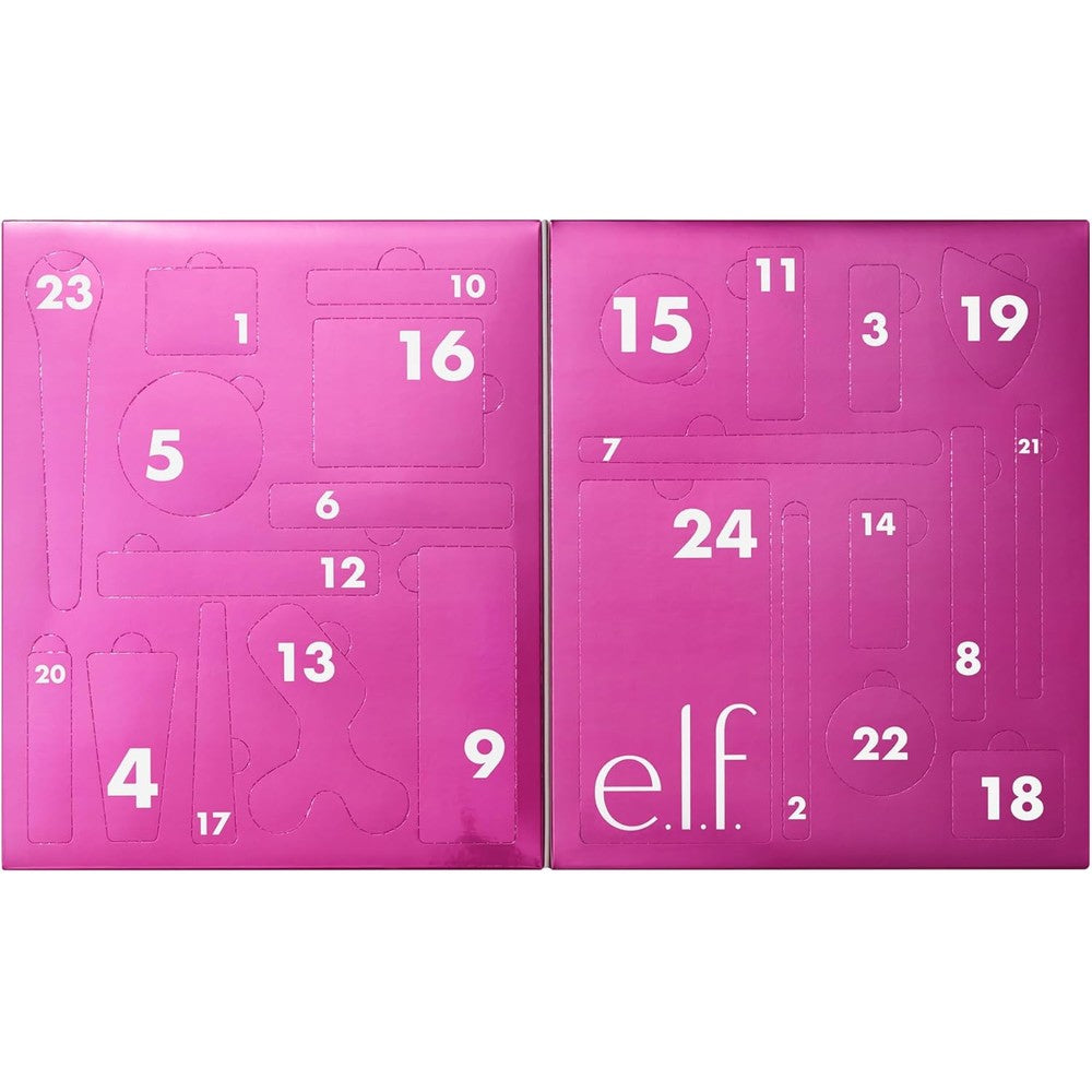e.l.f. Sleigh the Holidays 24 Day Advent Calendar front view showcasing the hot pink festive packaging.
