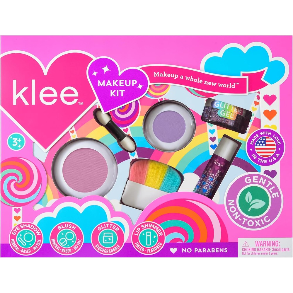Klee Naturals Whirl With It play makeup kit front view displaying packaging and included cosmetics
