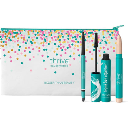 Thrive Causemetics Award Winning Trio Kit front view featuring mascara eye brightener and eyeliner
