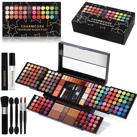 Charmcode professional all in one makeup kit front view of the closed pink travel vanity case