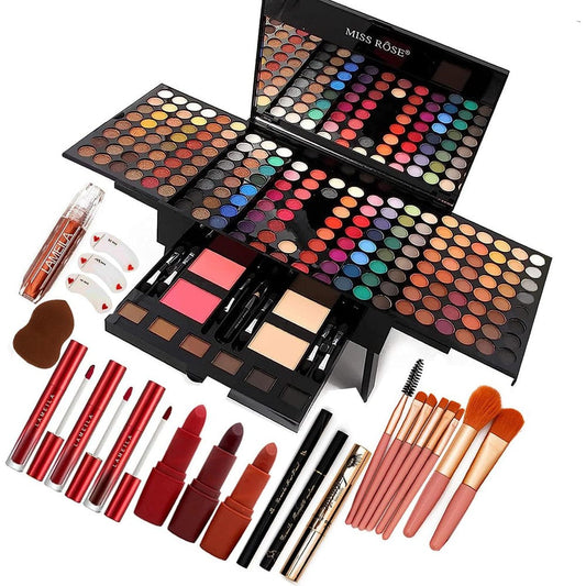 Miss Rose Unifull 190 Colors Professional Makeup Palette front view featuring open retractable compartments filled with eyeshadows.