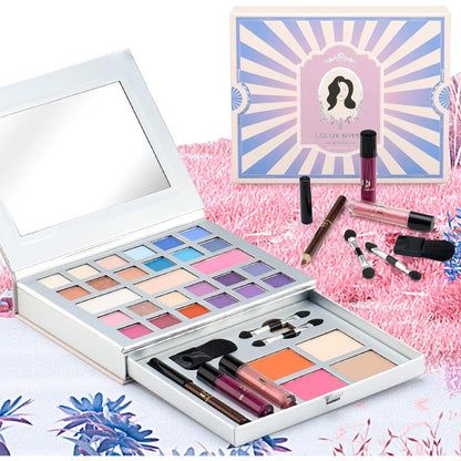 Color Nymph All In One Makeup Kit front view showing the closed multi tiered travel compact case.